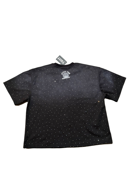 Black Rhinestones “Damage Storm Mind Under Fire” T-Shirt