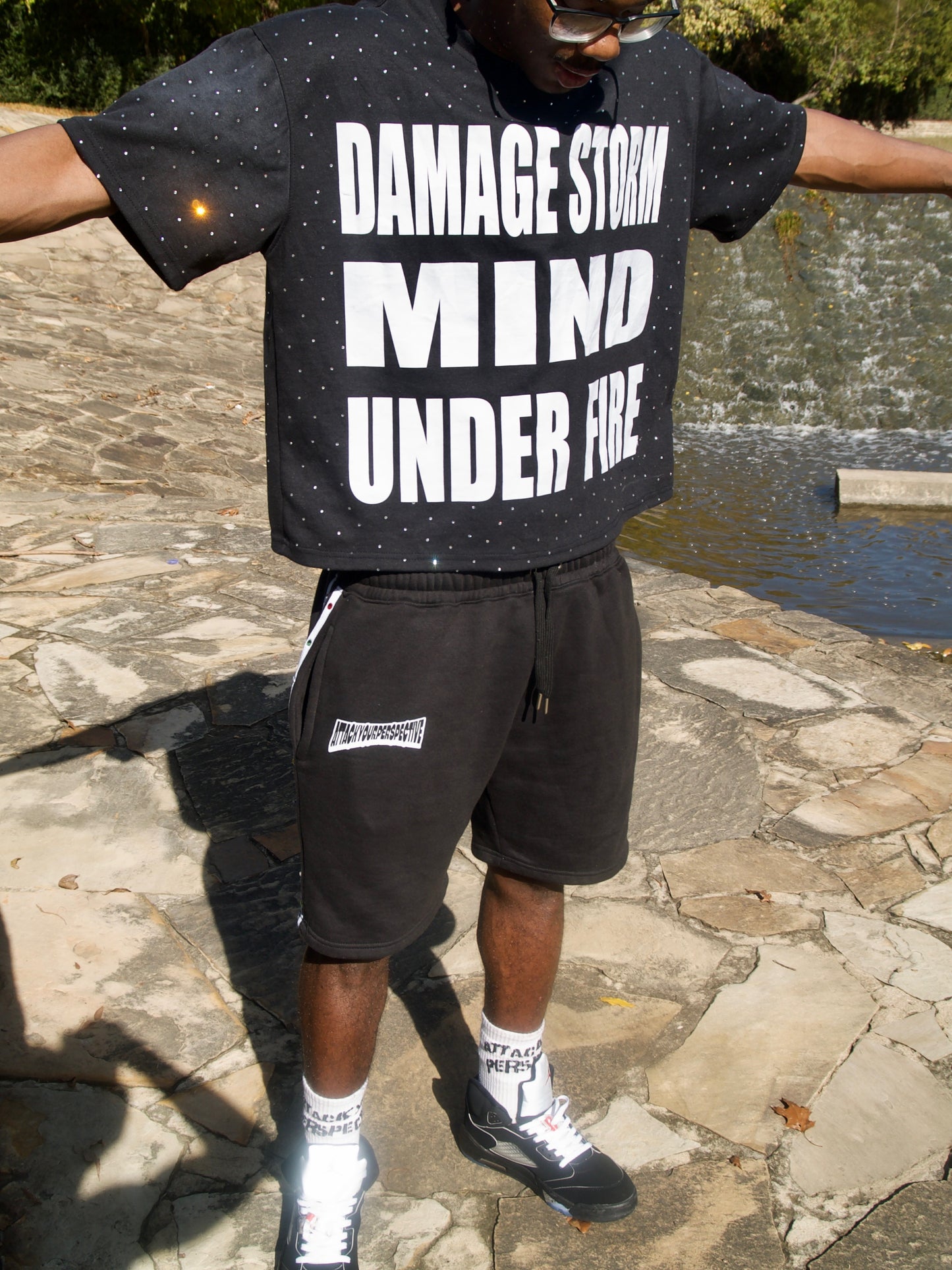 Black and White Rhinestones Shorts Attack Your Perspective