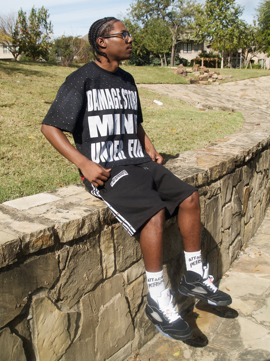 Black and White Rhinestones Shorts Attack Your Perspective