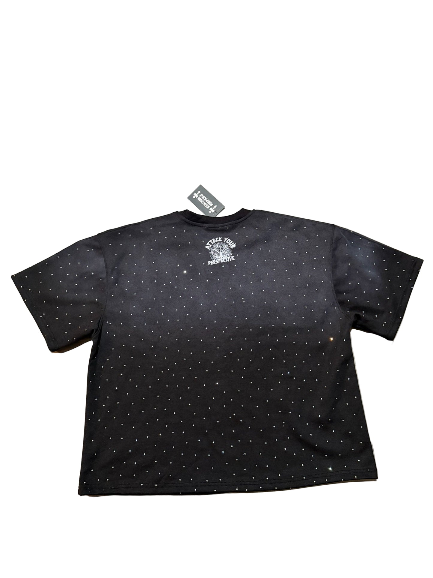 Black Rhinestones “Damage Storm Mind Under Fire” T-Shirt